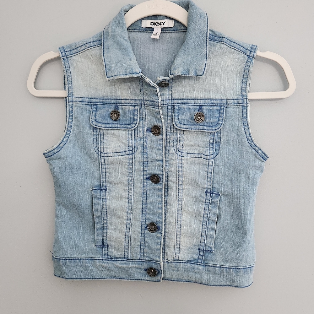 Girls DKNY Denim Jean Light Blue Button Sleeveless Vest Size Medium